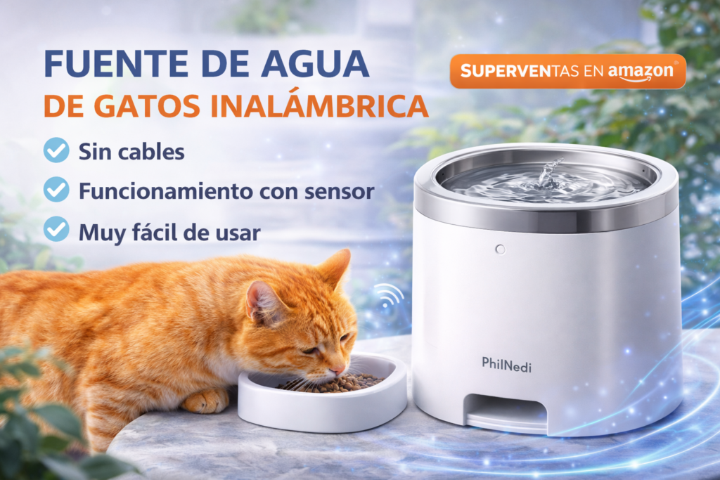 fuente de agua de gatos inalámbrica